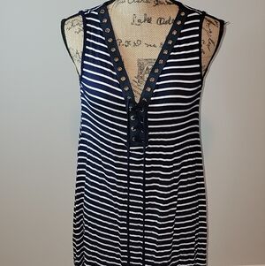 Espresso blue and white stripped dress